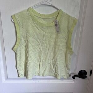 American Eagle Muscle Tank Top Womens XS Lime Green White Striped Crop 036-3171